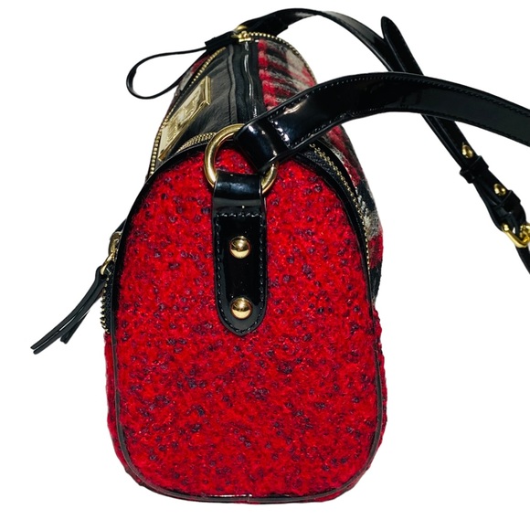 Juicy Couture Baguette Gingham Red Black Buffalo Check Plaid Wool Shoulder Bag - Picture 7 of 10